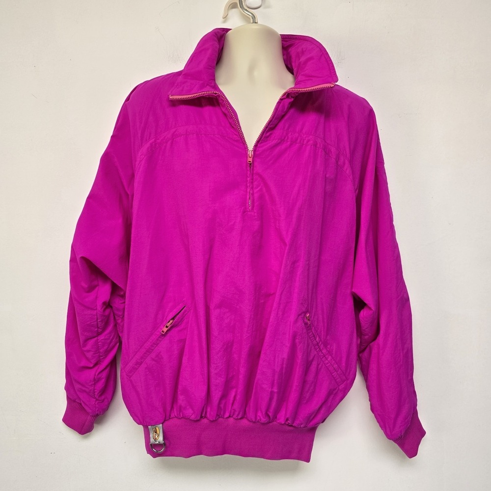 Vintage Hotdogger Jacket Windbreaker Adult Size L 1/4 Zip Neon Pink Made In USA